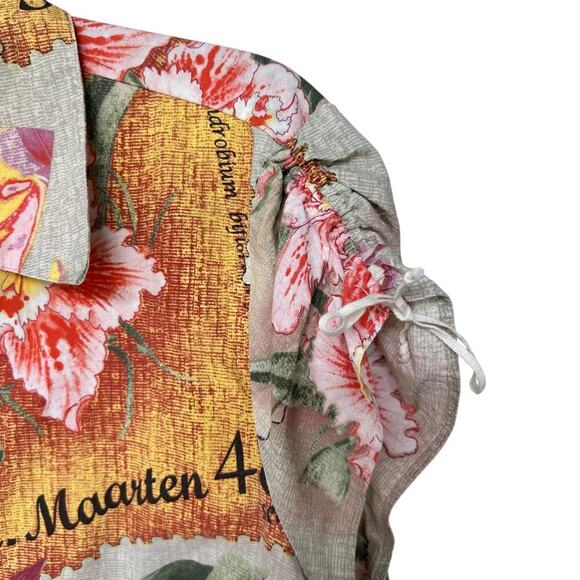 Caribbean Joe Women's Hawaiian Camp Shirt with Ruched Arms Size Large - Picture 3 of 5